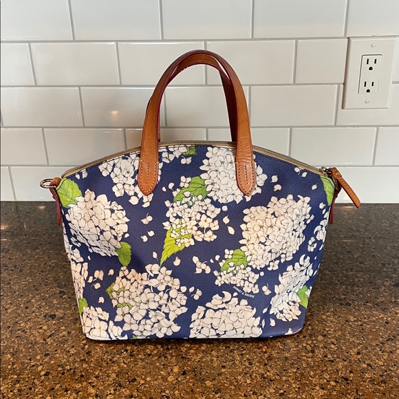 Dooney & Bourke Blue Floral Hydrangea Print Tote Satchel Purse Bag - Picture 5 of 16